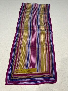 Anne Klein Striped Multicolor Silk Scarf - Pink & Gold